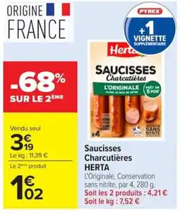 Carrefour HERTA Saucisses Charcutières offre
