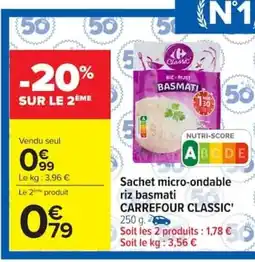 Carrefour CARREFOUR CLASSIC Sachet micro-ondable riz basmati offre