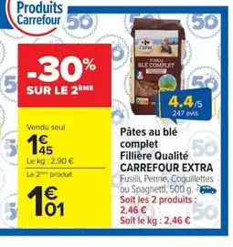 Carrefour CARREFOUR EXTRA Pâtes au blé complet Fillière Qualité offre