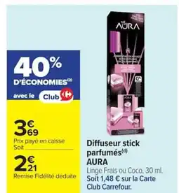 Carrefour AURA Diffuseur stick parfumés offre