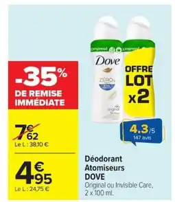 Carrefour DOVE Déodorant Atomiseurs offre