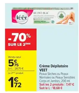 Carrefour VEET Crème Dépilatoire offre