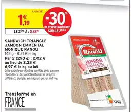 Intermarché Express Monique ranou sandwich triangle jambon emmental offre