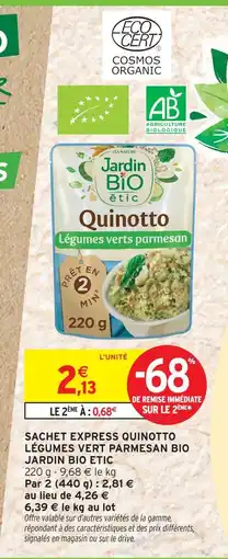 Intermarché Express Jardin bio etic sachet express quinotto légumes vert parmesan bio offre