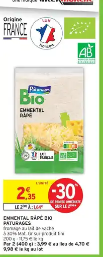Intermarché Express Pâturages emmental râpé bio offre