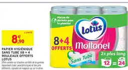 Intermarché Express Lotus moltonel papier hygiénique sans tube x8 + 4 rouleaux offerts offre