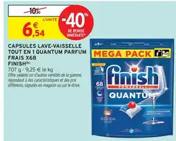 Intermarché Finish capsules lave-vaisselle tout en 1 quantum parfum frais x68 offre