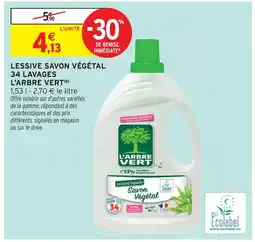 Intermarché L'arbre vert lessive savon végétal 34 lavages offre