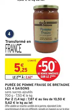 Intermarché Les 4 saisons purée de pomme fraise de bretagne offre