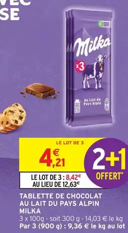 Intermarché Milka tablette de chocolat au lait du pays alpin offre