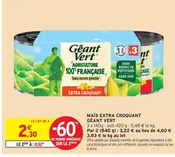 Intermarché Géant vert maïs extra croquant offre