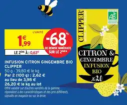 Intermarché Clipper infusion citron gingembre bio offre