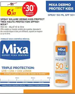 Intermarché Mixa spray solaire dermo kids protect très haute protection spf50+ offre