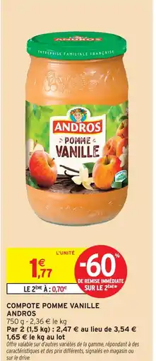 Intermarché Andros compote pomme vanille offre