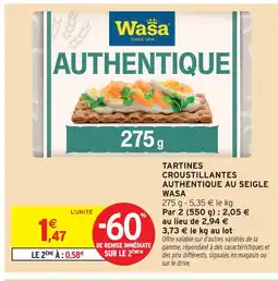 Intermarché Wasa tartines croustillantes authentique au seigle offre