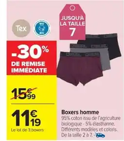 Carrefour TEX Boxers homme offre