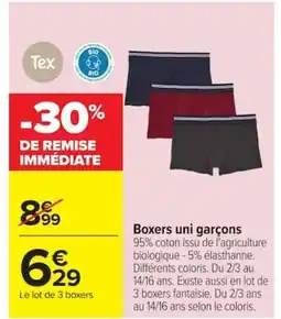 Carrefour TEX Boxers uni garçons offre