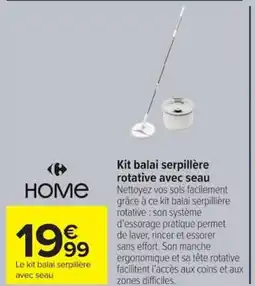 Carrefour Kit balai serpillère rotative avec seau offre