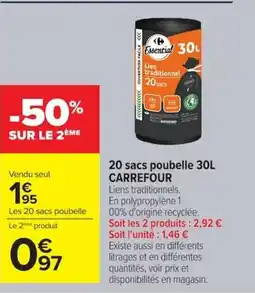 Carrefour CARREFOUR 20 sacs poubelle offre
