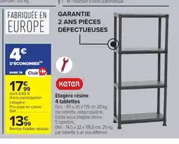Carrefour KETER Etagère résine 4 tablettes offre