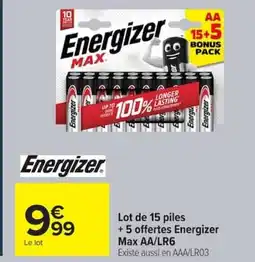 Carrefour ENERGIZER Lot de 15 piles +5 offertes Energizer Max AA/LR6 offre