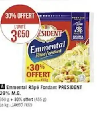 Casino Supermarchés Emmental râpé fondant PRESIDENT offre