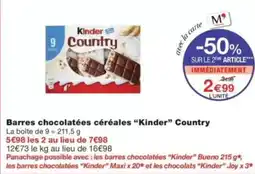Monop' Barres chocolatées céréales kinder country offre