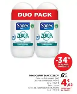 Super U DEODORANT SANEX ZERO 60 offre