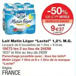 Monop' Lait matin léger lactel 1,2% m.g. offre