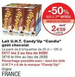 Monop' Lait u.h.t. candy'up candia goût chocolat offre