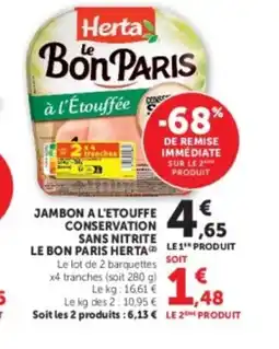 Super U HERTA Jambon a l'etouffe conservation sans nitrite le bon paris offre