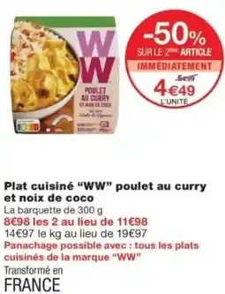 Monop' Plat cuisiné ww poulet au curry et noix de coco offre