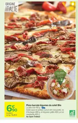 Carrefour Pizza burrata légumes du soleil Bio offre