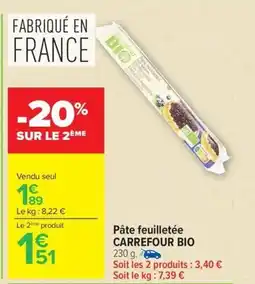 Carrefour CARREFOUR BIO Pâte feuilletée offre