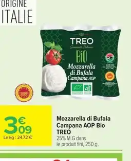Carrefour TREO Mozzarella di Bufala Campaña AOP Bio offre