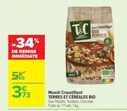 Carrefour TERRES ET CÉRÉALES BIO Muesli Croustillant offre