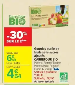 Carrefour CARREFOUR BIO Gourdes purée de fruits sans sucres ajoutés offre