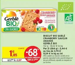 Intermarché Biscuit bio sablé cranberry saveur amande gerblé bio offre