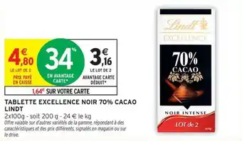 Tablette excellence noir 70% cacao lindt