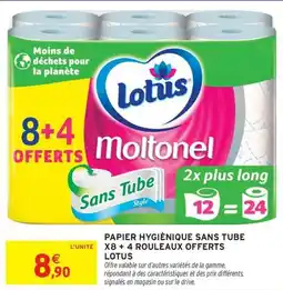 Intermarché Papier hygiènique sans tube x8 + 4 rouleaux offerts lotus offre