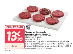Promocash Steaks hachés ronds façon bouchère 15% M.G. offre