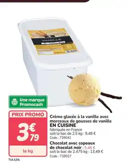 Promocash EN CUISINE Crème glacée à la vanille avec morceaux de gousses de vanille offre