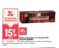 Promocash CACAO BARRY Bâtons boulangers au chocolat 44% offre