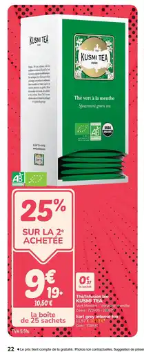 Promocash KUSMI TEA Thé/Infusion bio offre