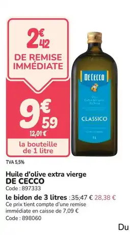 Promocash DE CECCO Huile d'olive extra vierge offre
