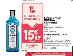 Promocash BOMBAY SAPPHIRE London Dry Gin offre