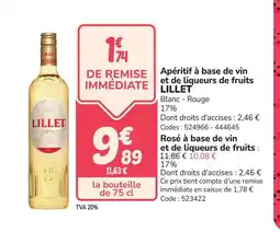 Promocash LILLET Apéritif à base de vin et de liqueurs de fruits offre