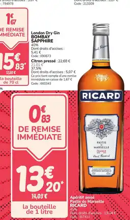 Promocash RICARD Apéritif anisé Pastis de Marseille offre