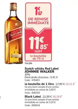Promocash JOHNNIE WALKER Scotch whisky Red Label offre