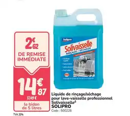 Promocash SOLIPRO Liquide de rinçage/séchage pour lave-vaisselle professionnel Solivaisselle offre